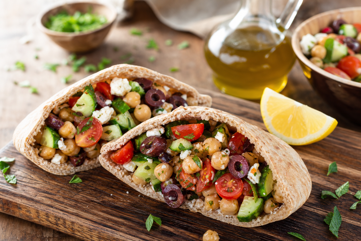 Mediterranean Chickpea and Olive Pita Pockets