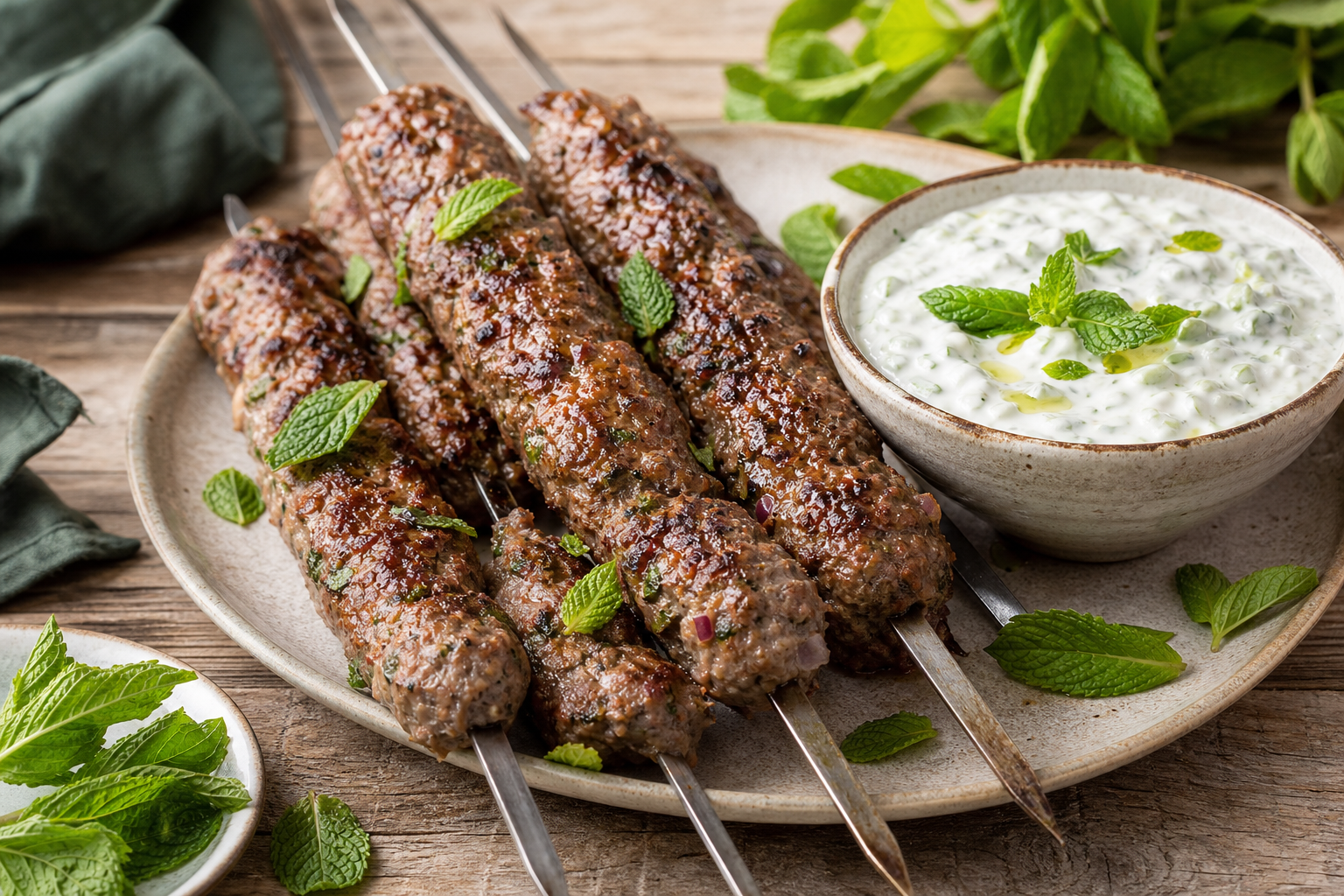 Middle Eastern Spiced Lamb Kebabs with Mint Yogurt Sauce