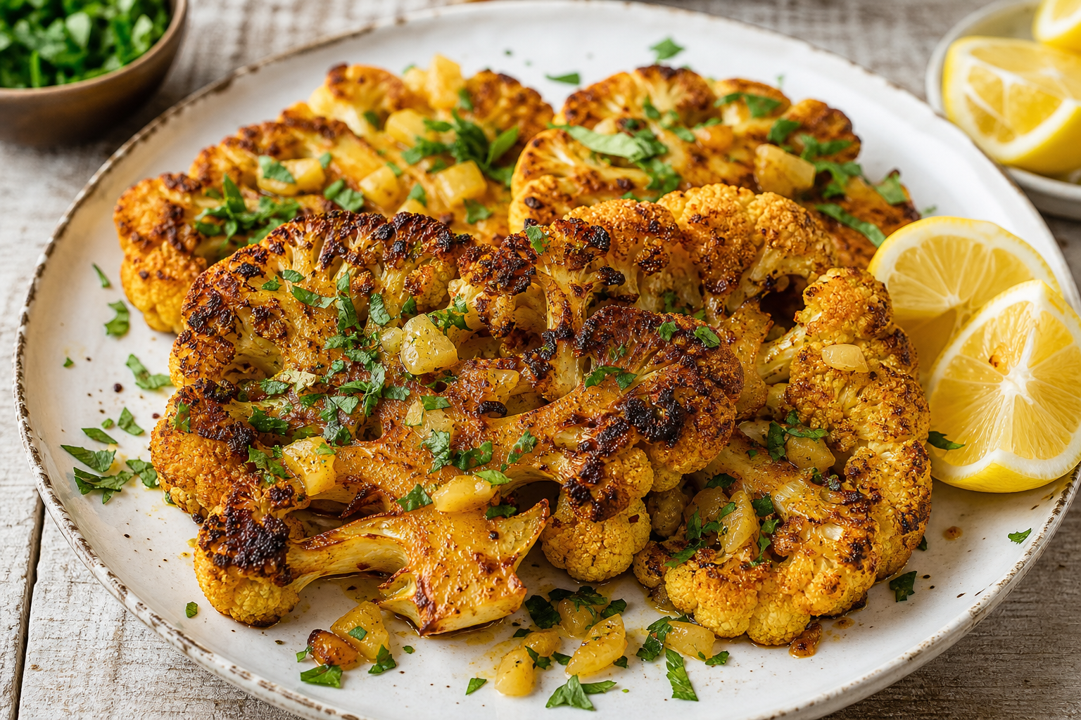 Moroccan-Spiced Roasted Cauliflower Steaks with Preserved Lemon