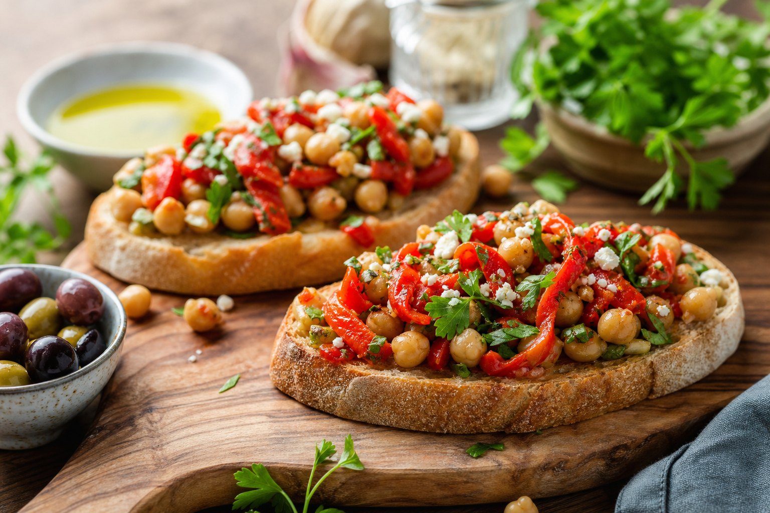Open-Faced Mediterranean Chickpea Toast with Roasted Red Peppers
