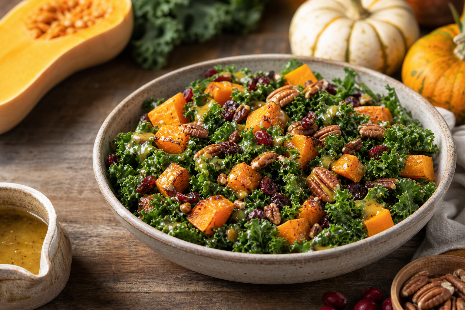 Roasted Butternut Squash and Kale Salad with Maple Dijon Dressing
