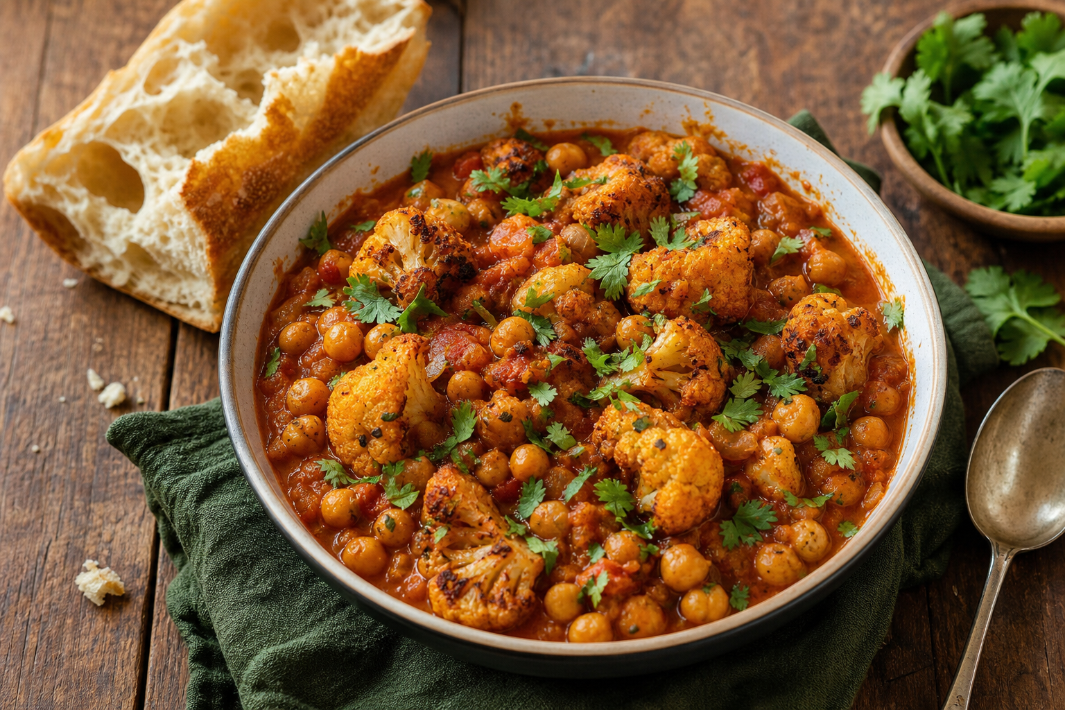 Roasted Cauliflower and Chickpea Stew with Harissa