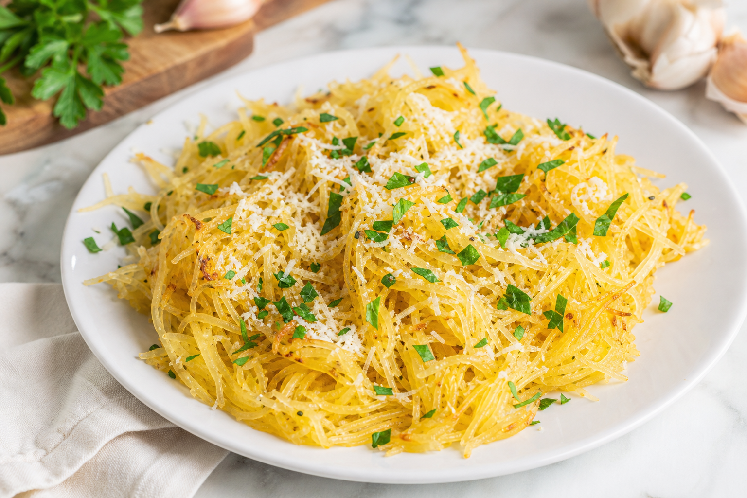 Roasted Garlic and Parmesan Spaghetti Squash