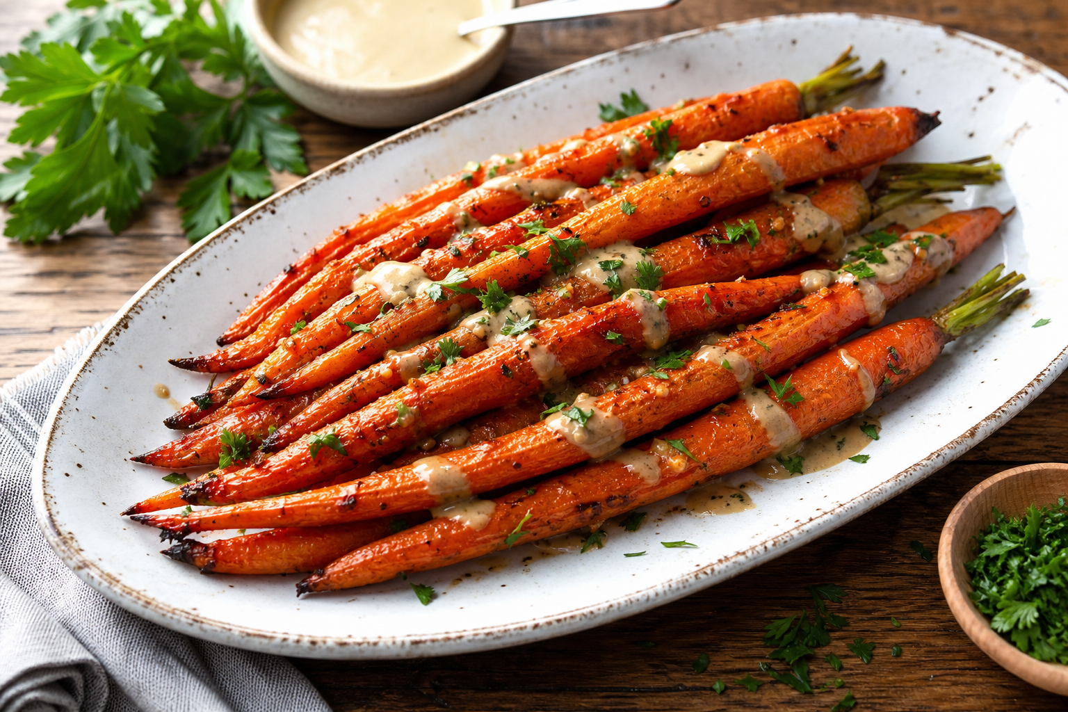 Roasted Harissa-Spiced Carrots with Tahini Drizzle