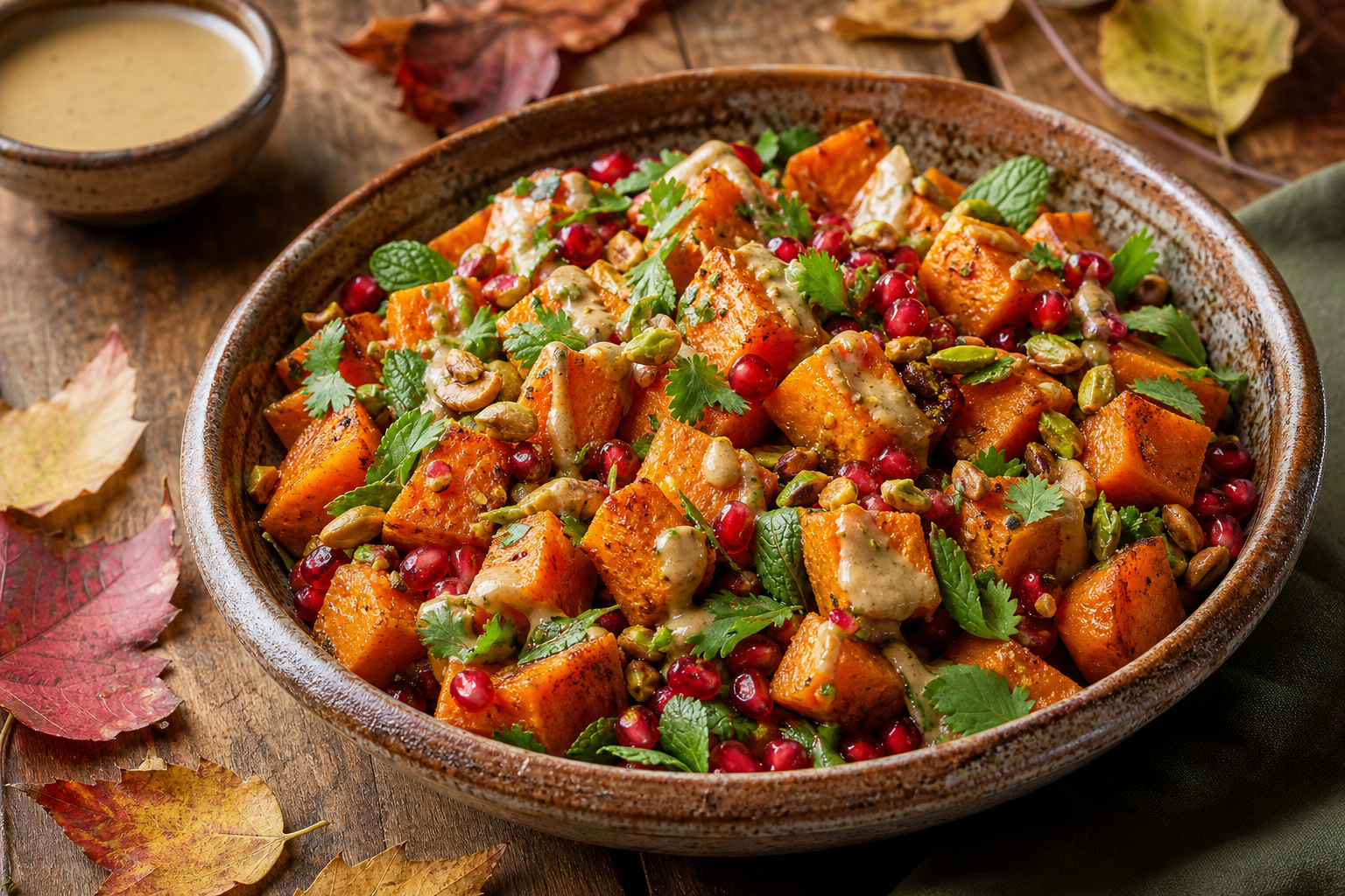 Roasted Sweet Potato and Pomegranate Salad with Cumin Dressing