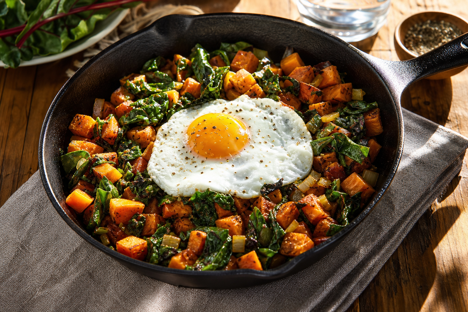 Rustic Sweet Potato and Chard Breakfast Hash
