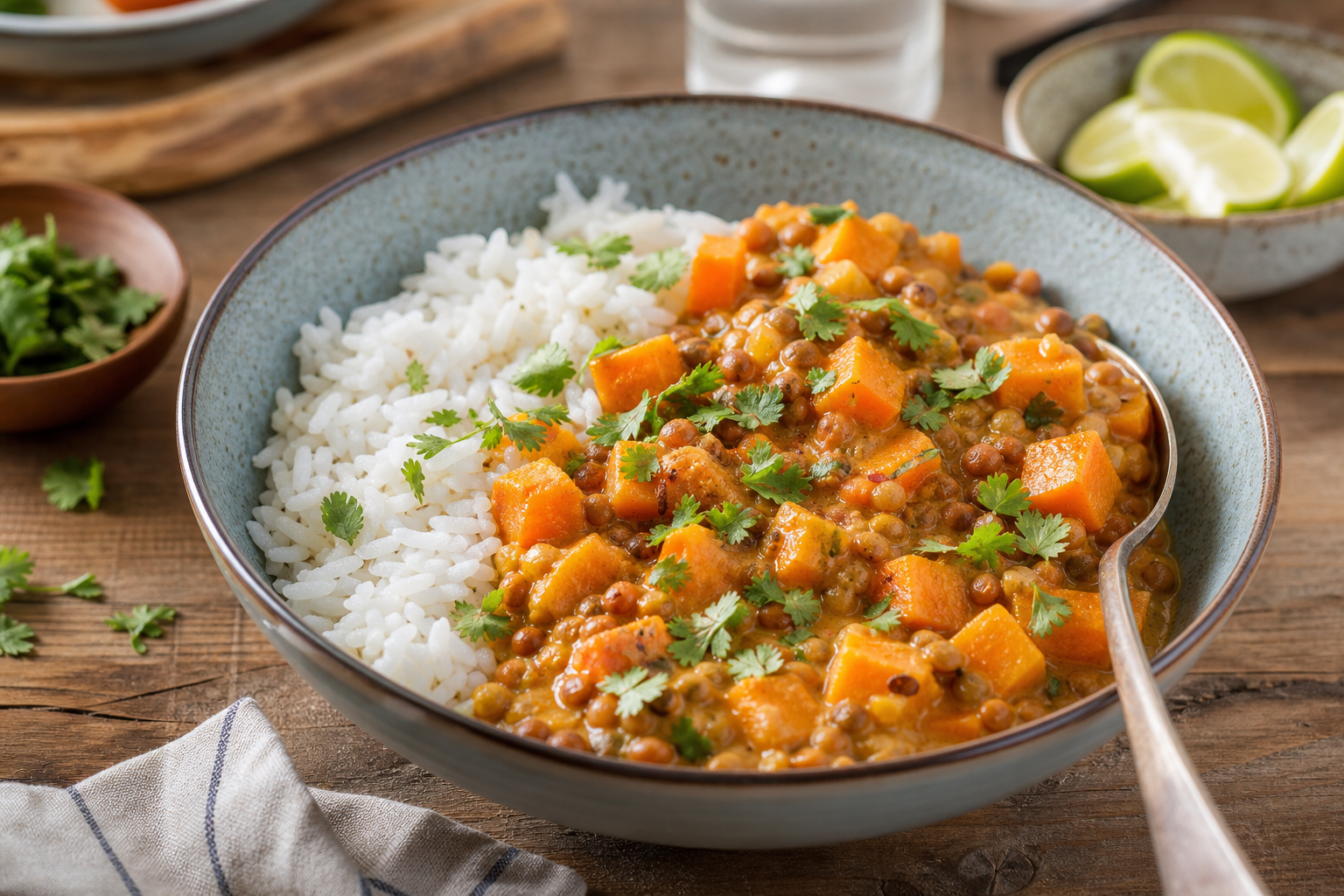 Slow Cooker Coconut Curry Lentils with Butternut Squash