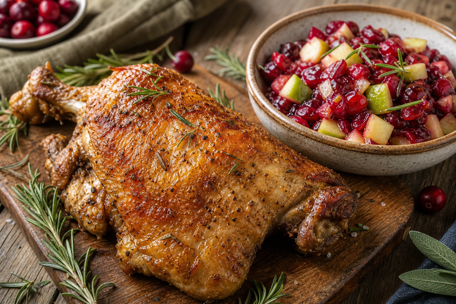 Slow-Roasted Turkey Thigh with Cranberry Apple Relish