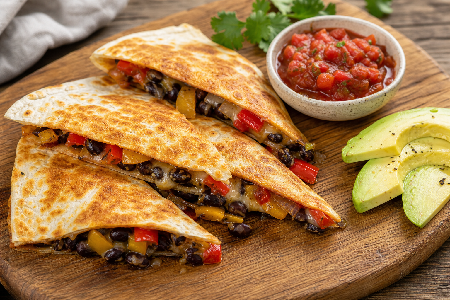 Southwest Black Bean Quesadilla with Roasted Peppers