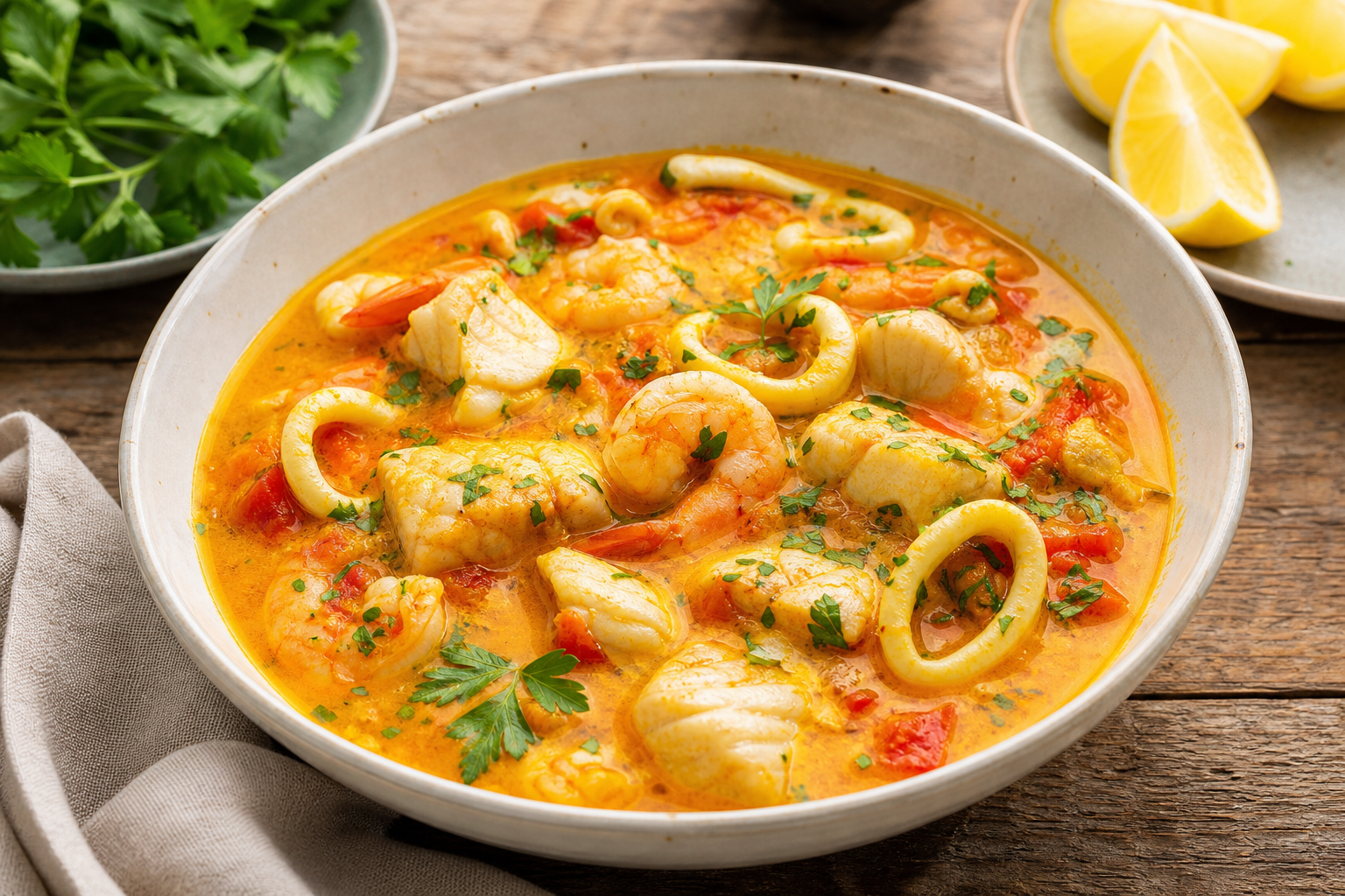 Spanish Seafood Saffron Soup