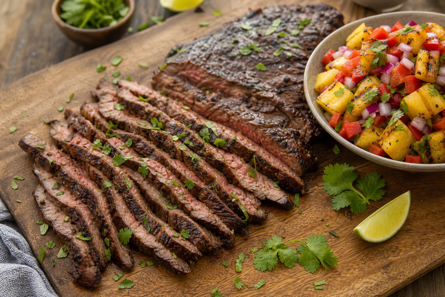 Spiced Coffee Rubbed Skirt Steak with Charred Pineapple Salsa