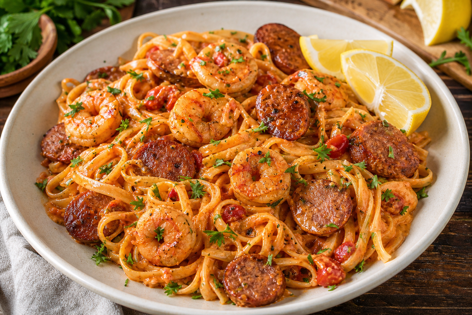 Spicy Cajun Shrimp Pasta with Andouille Sausage