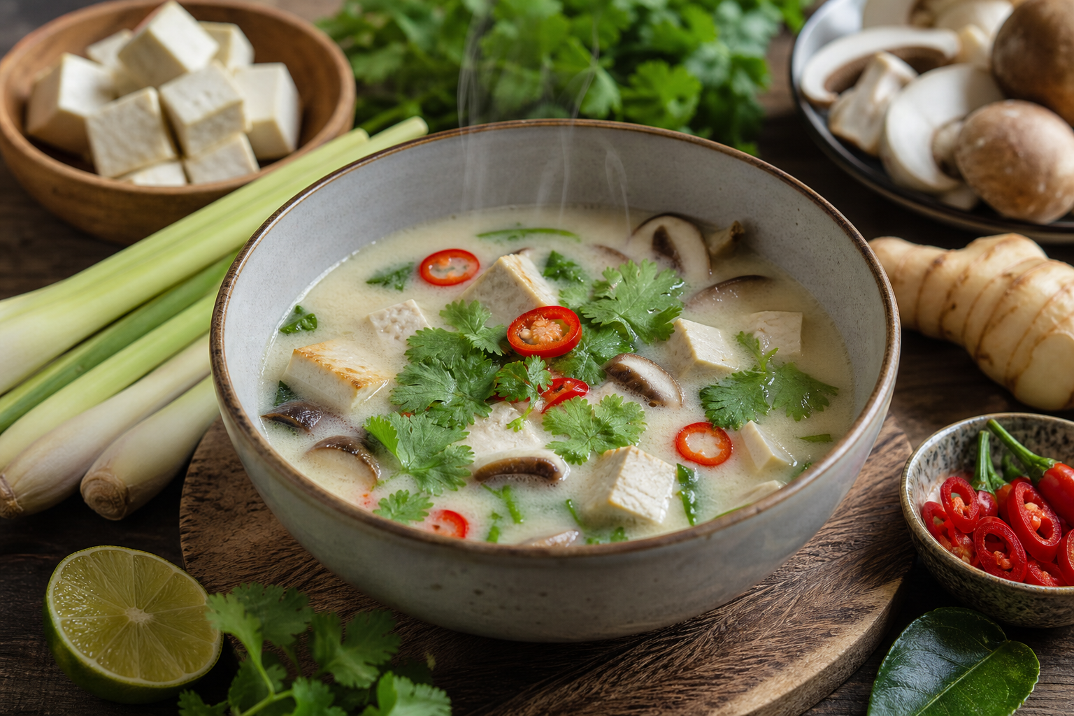 Thai Coconut Lemongrass Soup with Tofu and Mushrooms