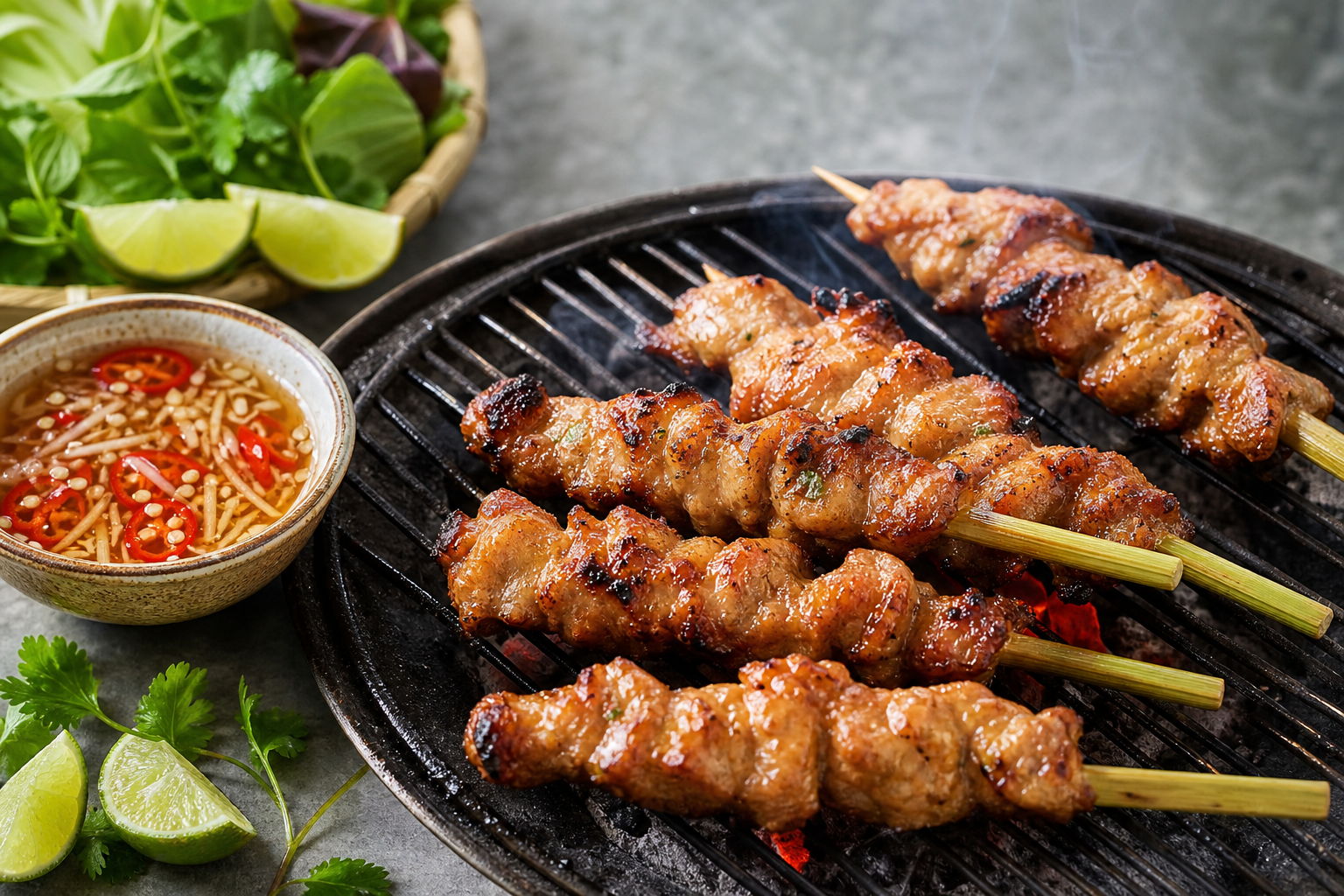Vietnamese Lemongrass Chicken Skewers with Nuoc Cham